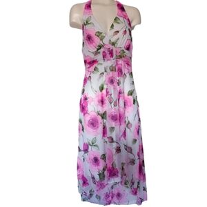 Retro High-Low Floral Halter Dress